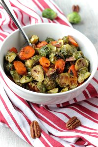 Brussels Sprouts and Carrots in White Bowl
