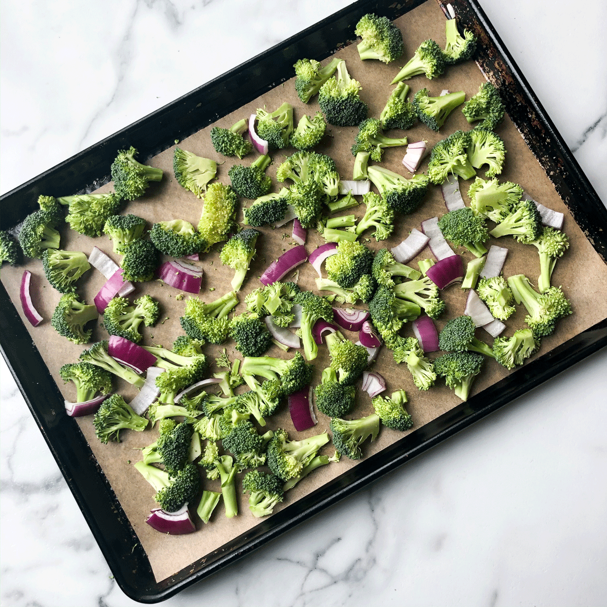 Roasted Broccoli on a sheet tray