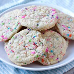 Plate of gluten-free, vegan sprinkle sugar cookies.