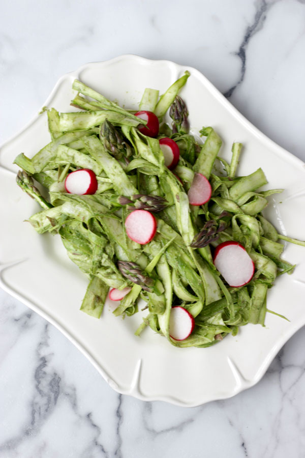 Shaved asparagus salad with pesto