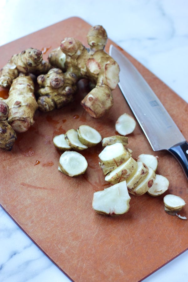 Sunchokes on cutting board