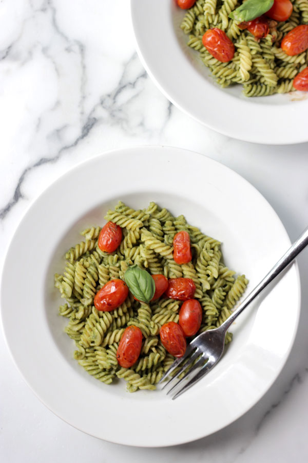 Pesto Pasta with roasted tomatoes