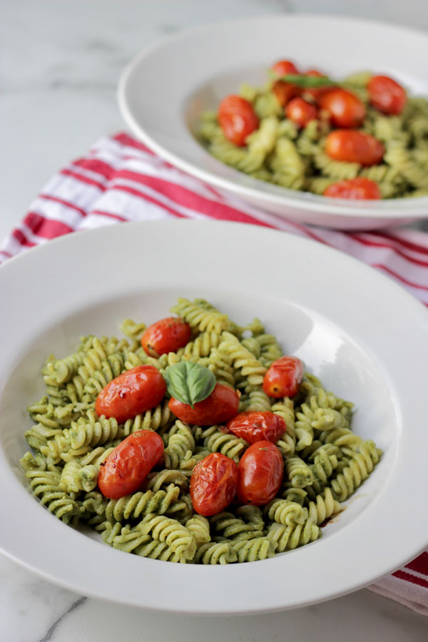 Pesto Pasta with Roasted Tomatoes