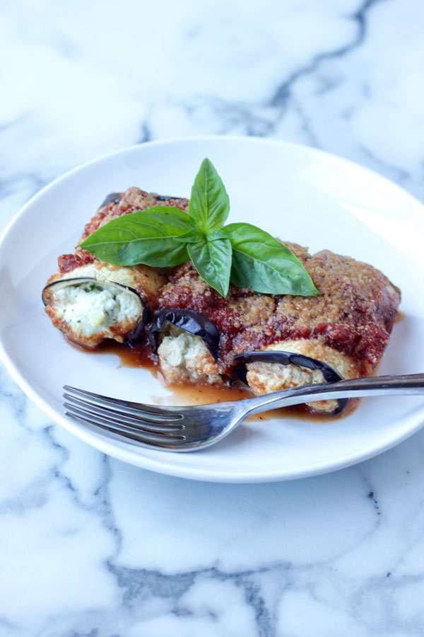 Eggplant Rollatini on White Plate