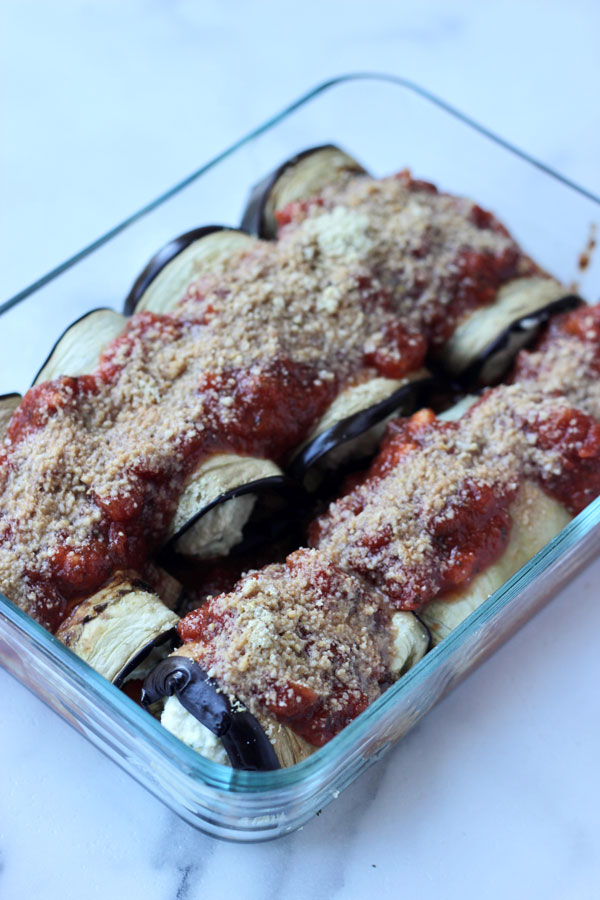 Eggplant Rollatini in Baking Dish