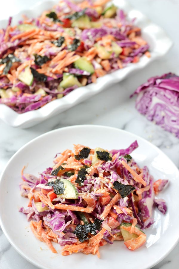 Vegan Asian slaw with creamy ginger dressing