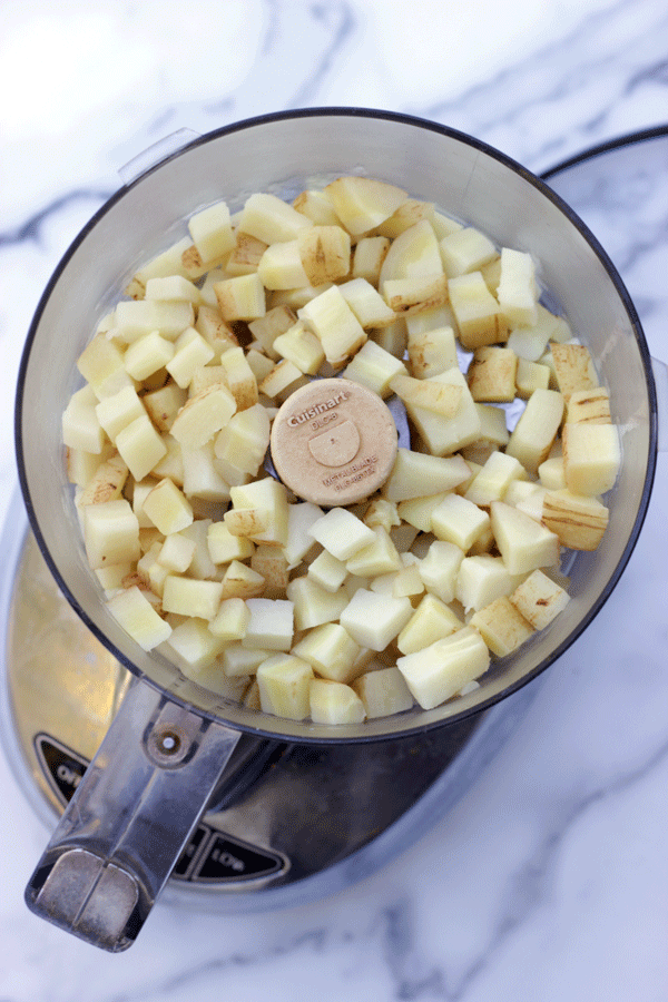 Parsnips in a food processor