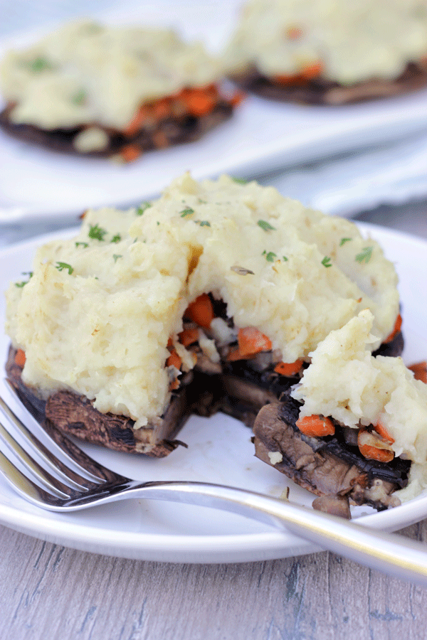 Portobello Shepherd's Pie on White Plate