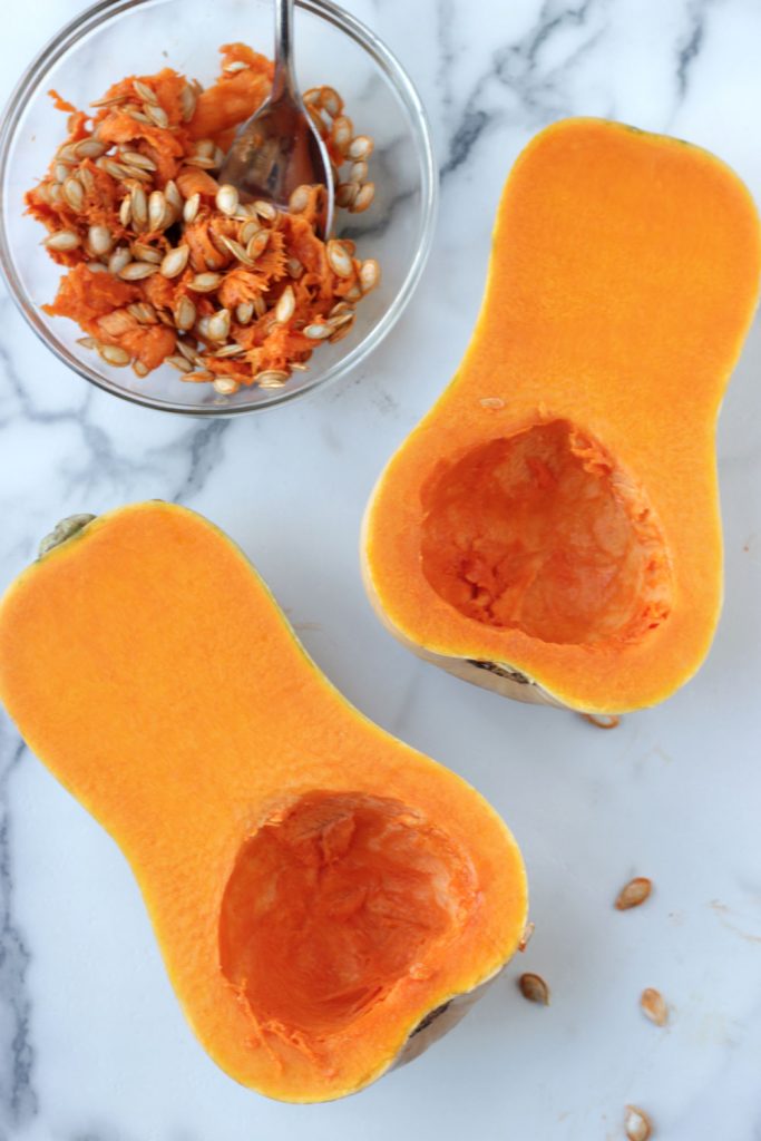 Butternut squash with seeds scooped out