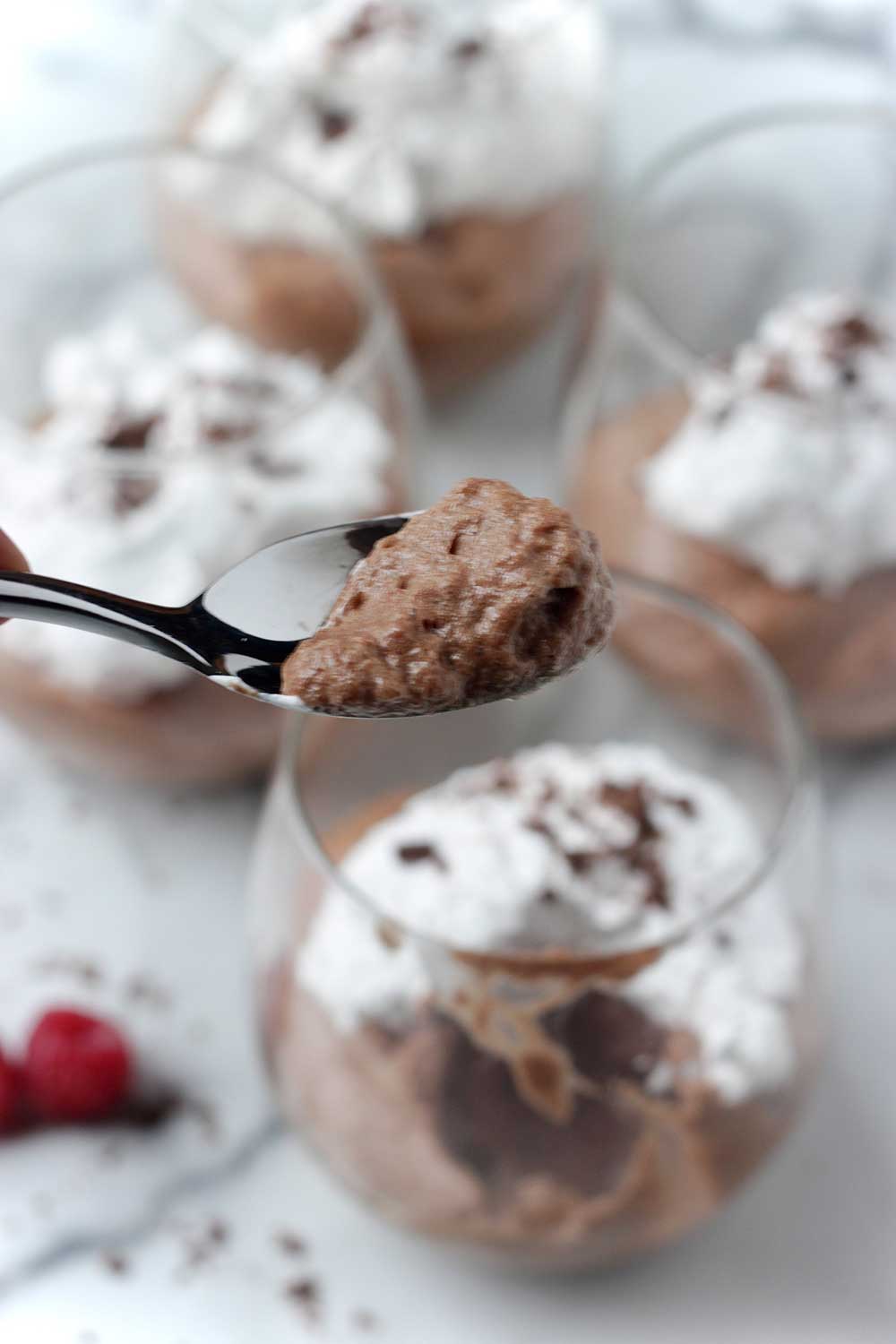 Chocolate mousse on a spoon