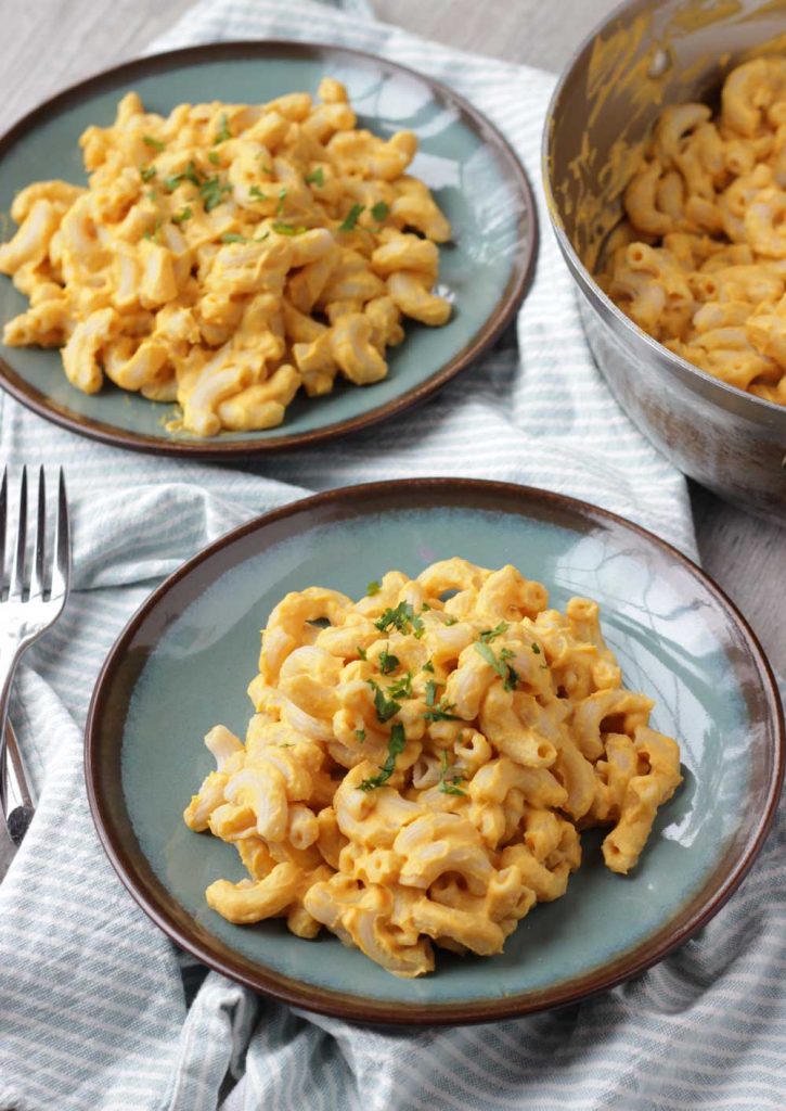 Butternut mac and cheese on plates