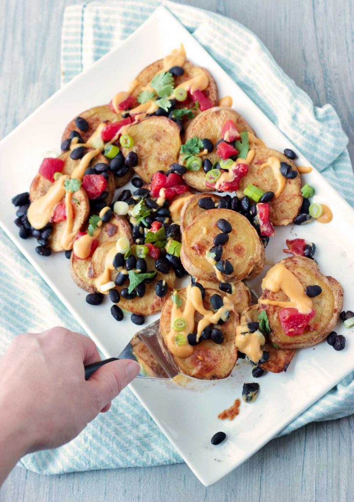 Potato Nachos on White Serving Platter