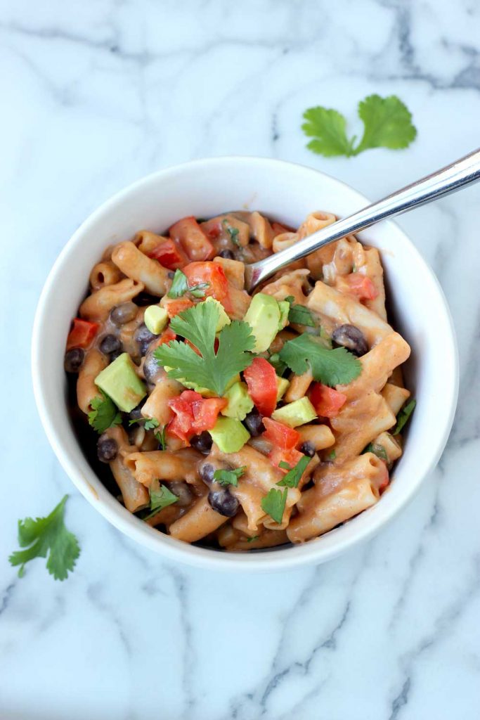 Taco pasta in a white bowl