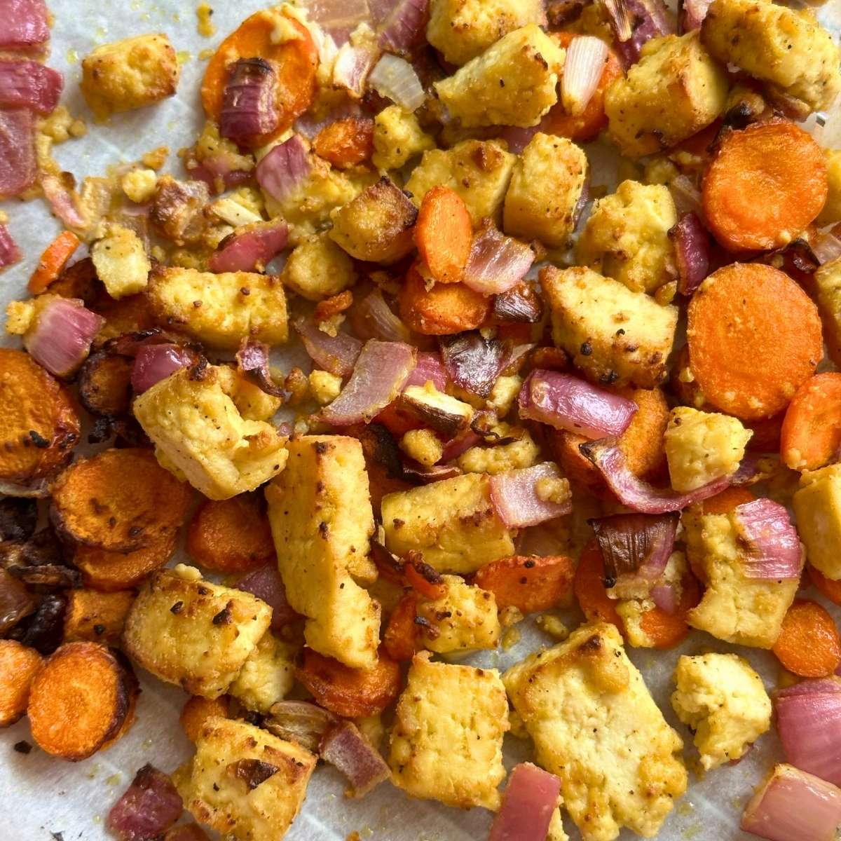 Air fried crispy tofu, carrot, and red onion coated in maple mustard glaze.
