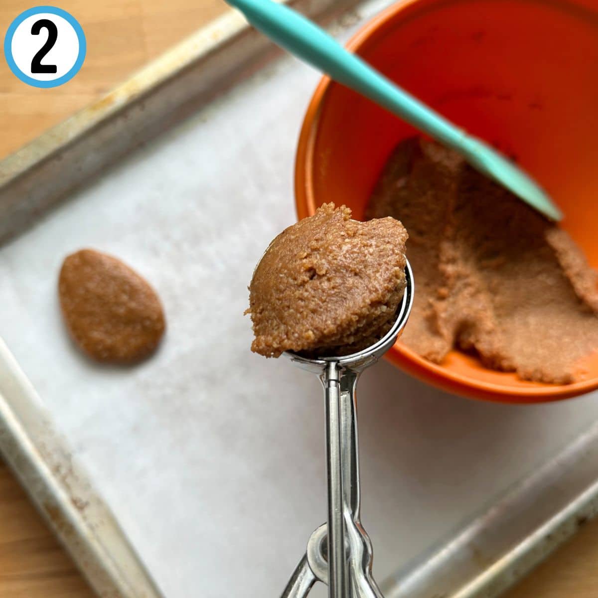 Scoop of almond butter filling.