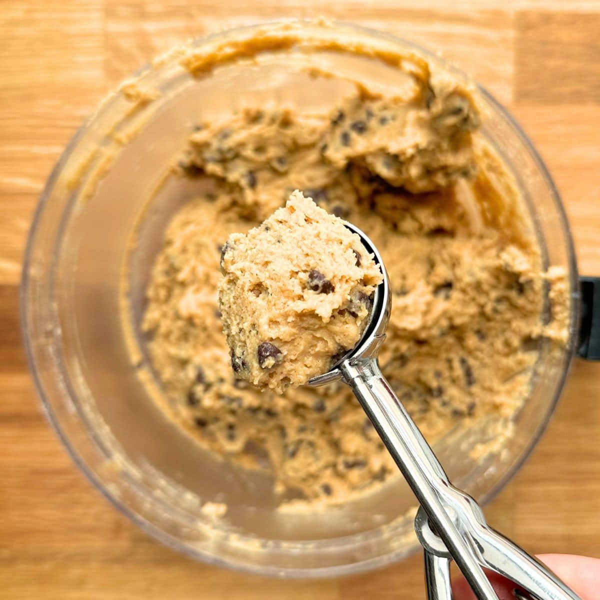Scoop of chickpea cookie dough.