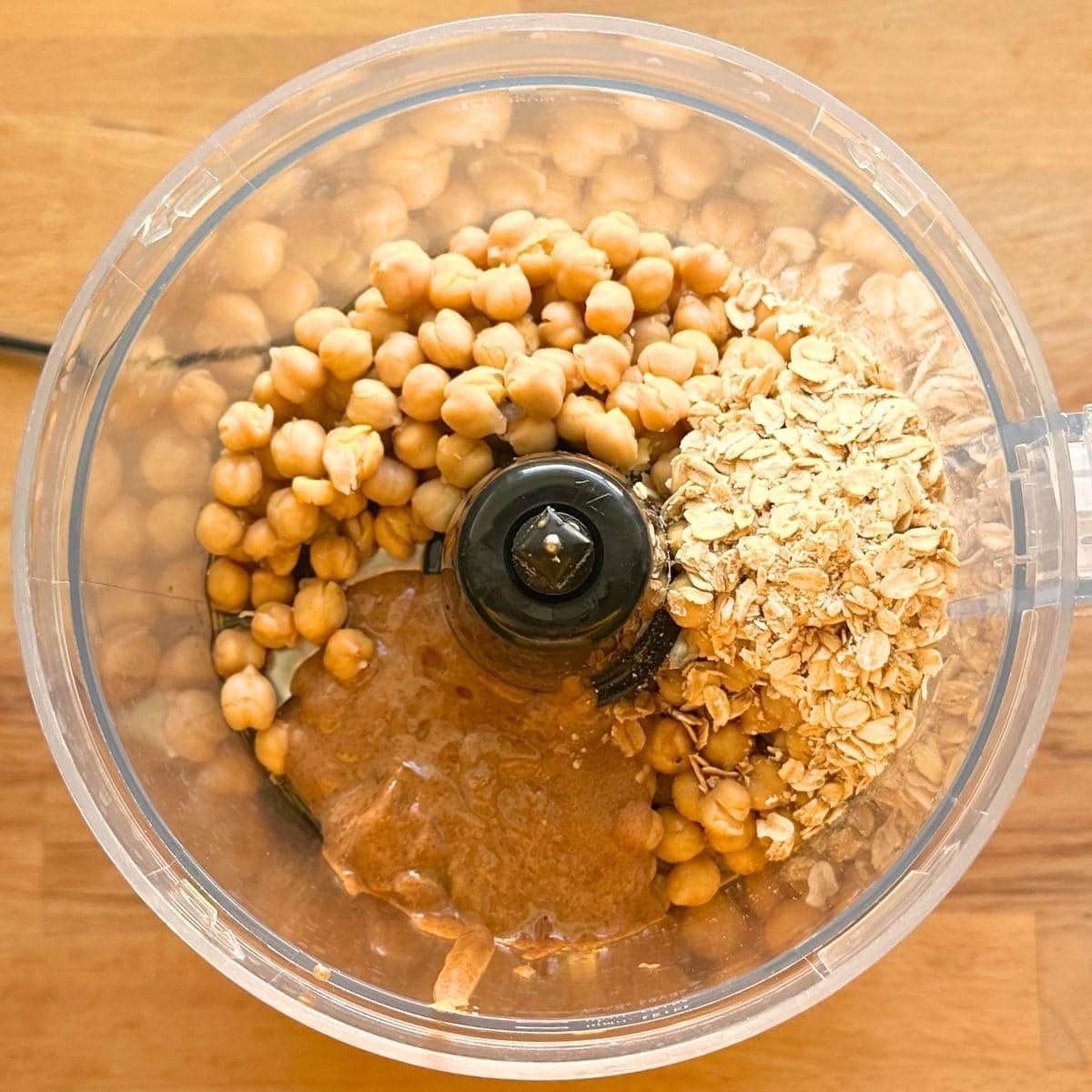 All ingredients except for chocolate chips in a food processor.