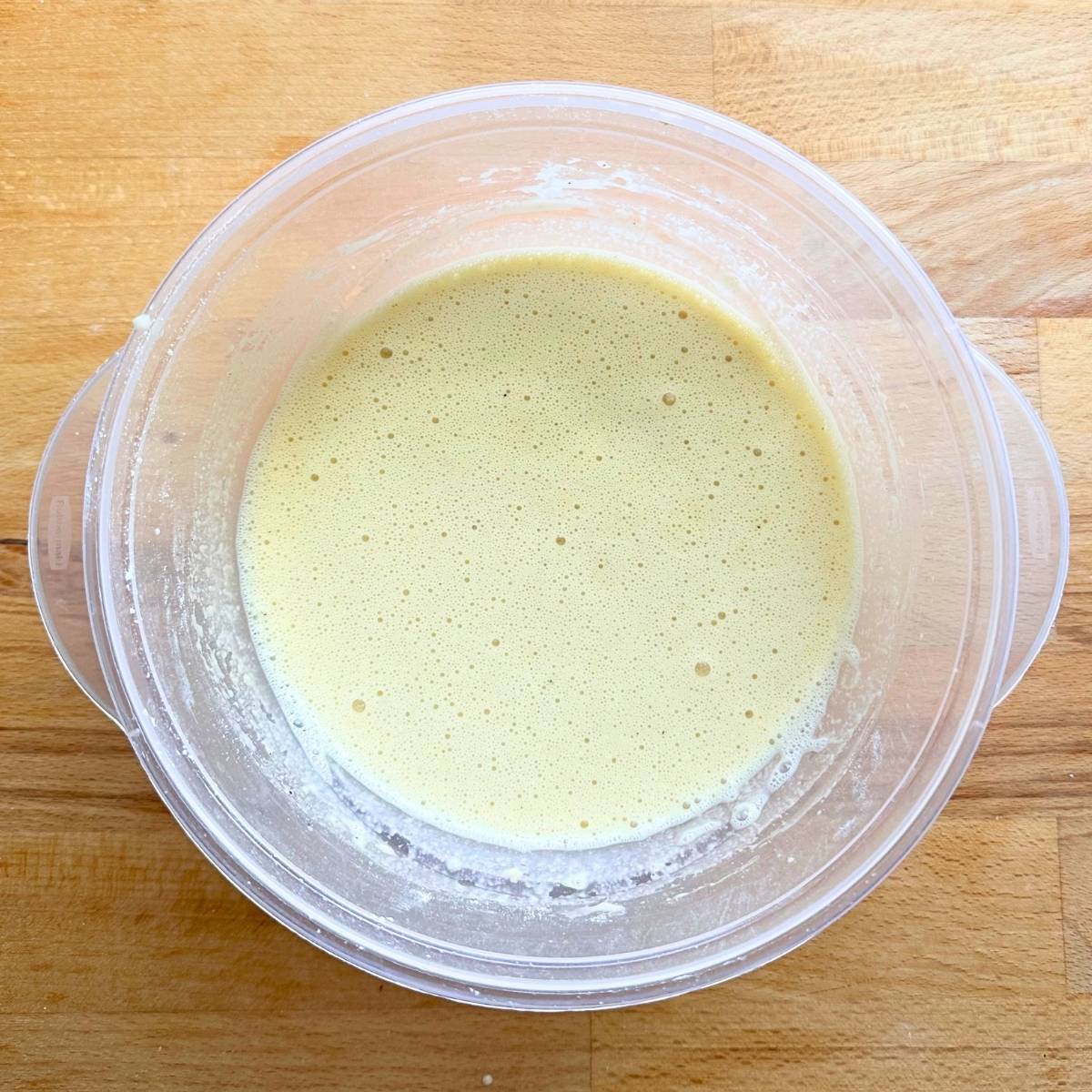 Chickpea flour tortilla batter in a bowl.
