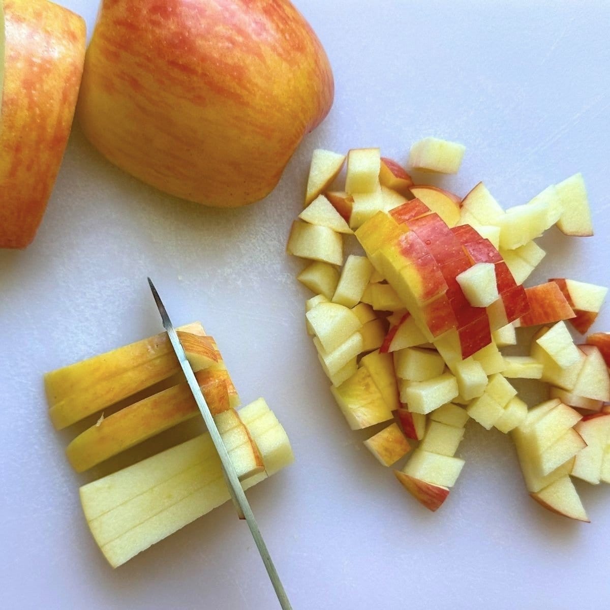 Dice apple into small cubes.