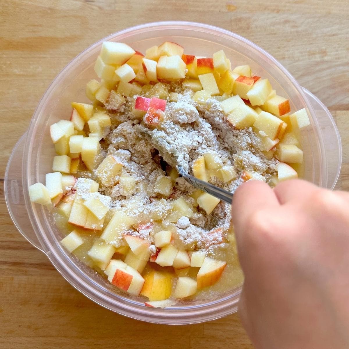 Mix diced apple with boxed spice cake mix and applesauce.
