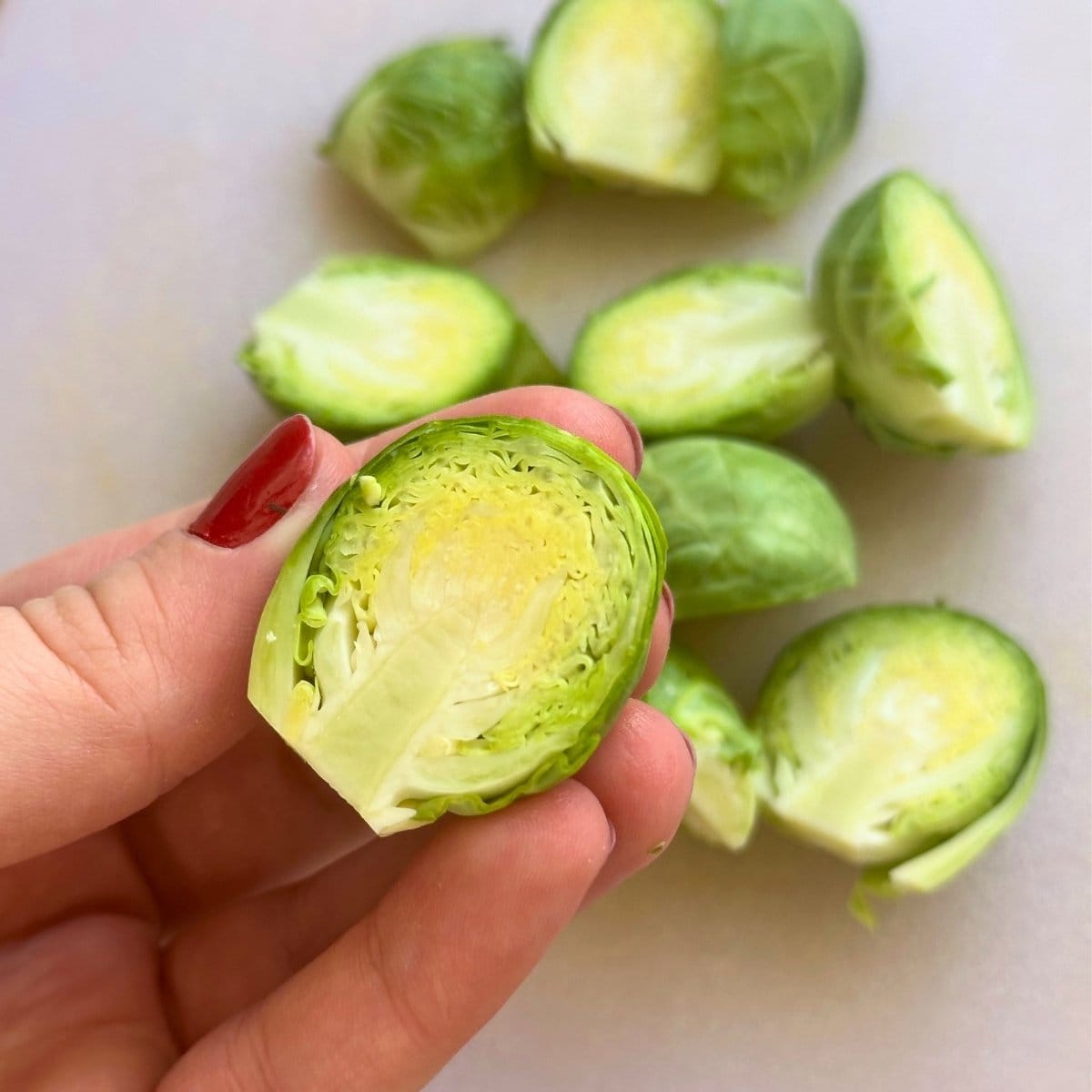 Brussels sprout chopped in half.
