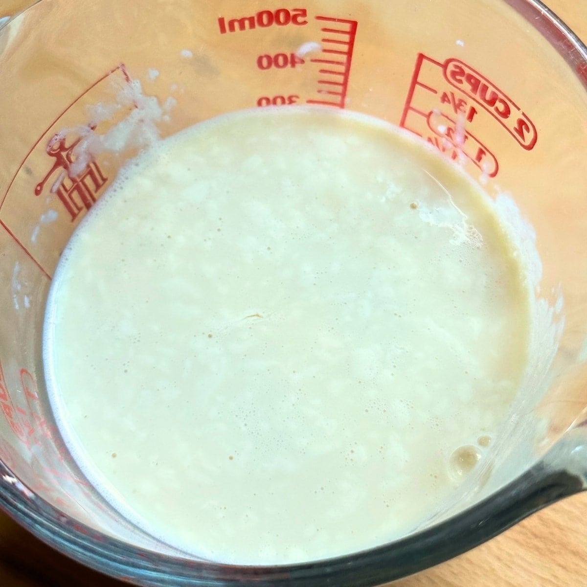Mix soy milk and apple cider vinegar to make vegan buttermilk.