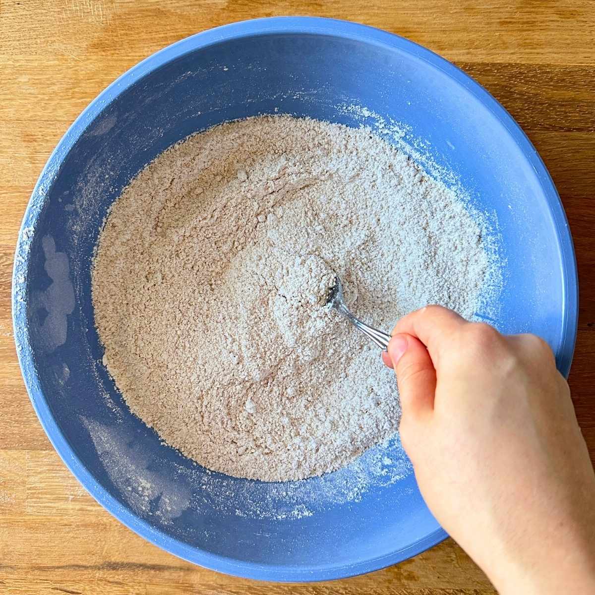 Dry ingredients mixed in a large bowl.